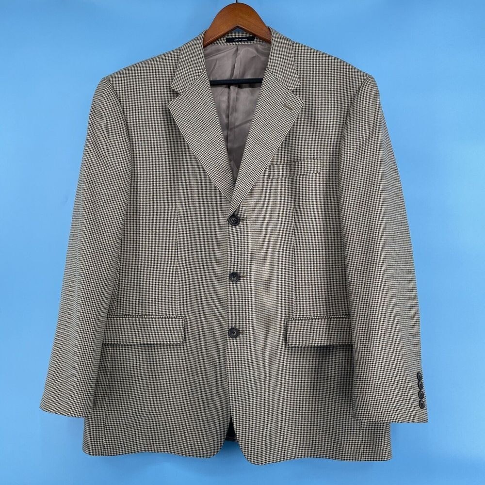 Izod Sport Coat Jacket Mens‎ 44R Silk Wool Blazer Houndstooth All Season Tan